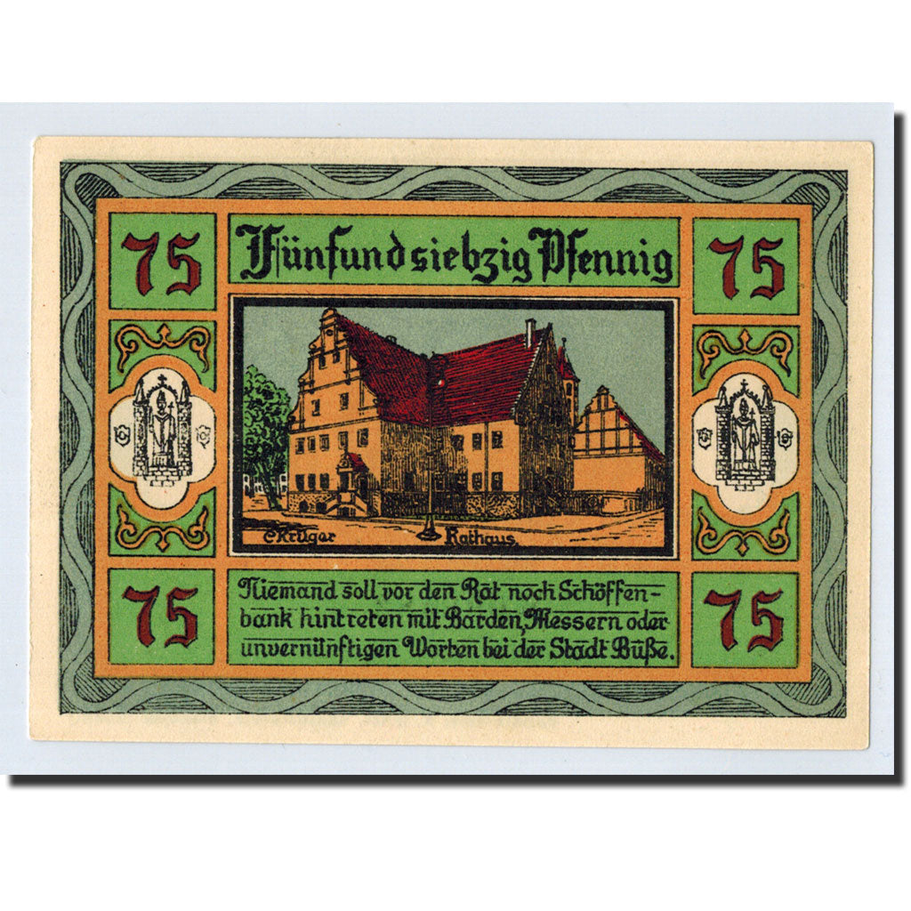 Banknote, Germany, Aken, 75 Pfennig, Maison, 1921, UNC(63), Mehl:8.1