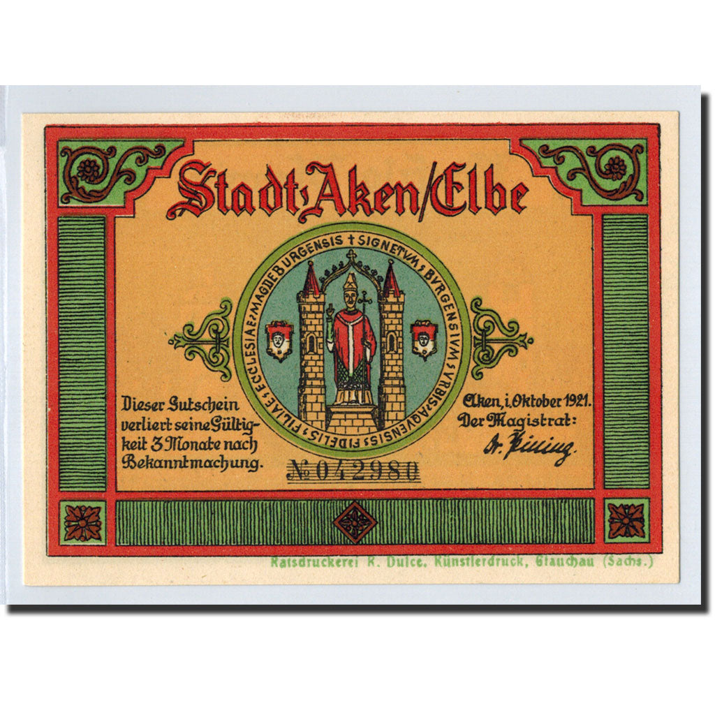 Banknote, Germany, Aken, 50 Pfennig, château, 1921, UNC(63), Mehl:8.1