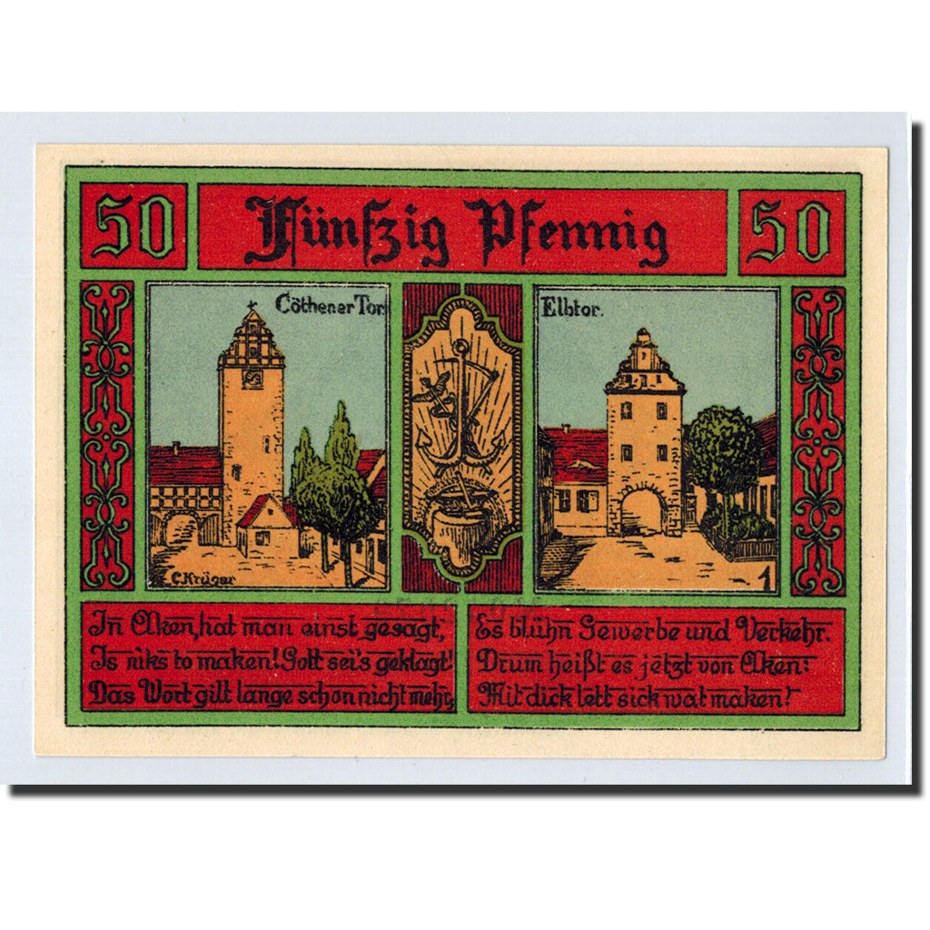 Banknote, Germany, Aken, 50 Pfennig, château, 1921, UNC(63), Mehl:8.1