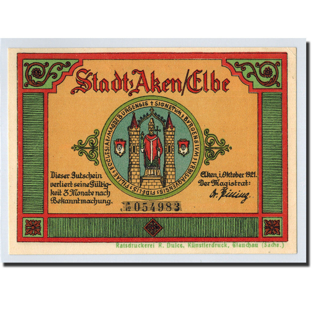 Banknote, Germany, Aken, 50 Pfennig, bateau, 1921, UNC(63), Mehl:8.1