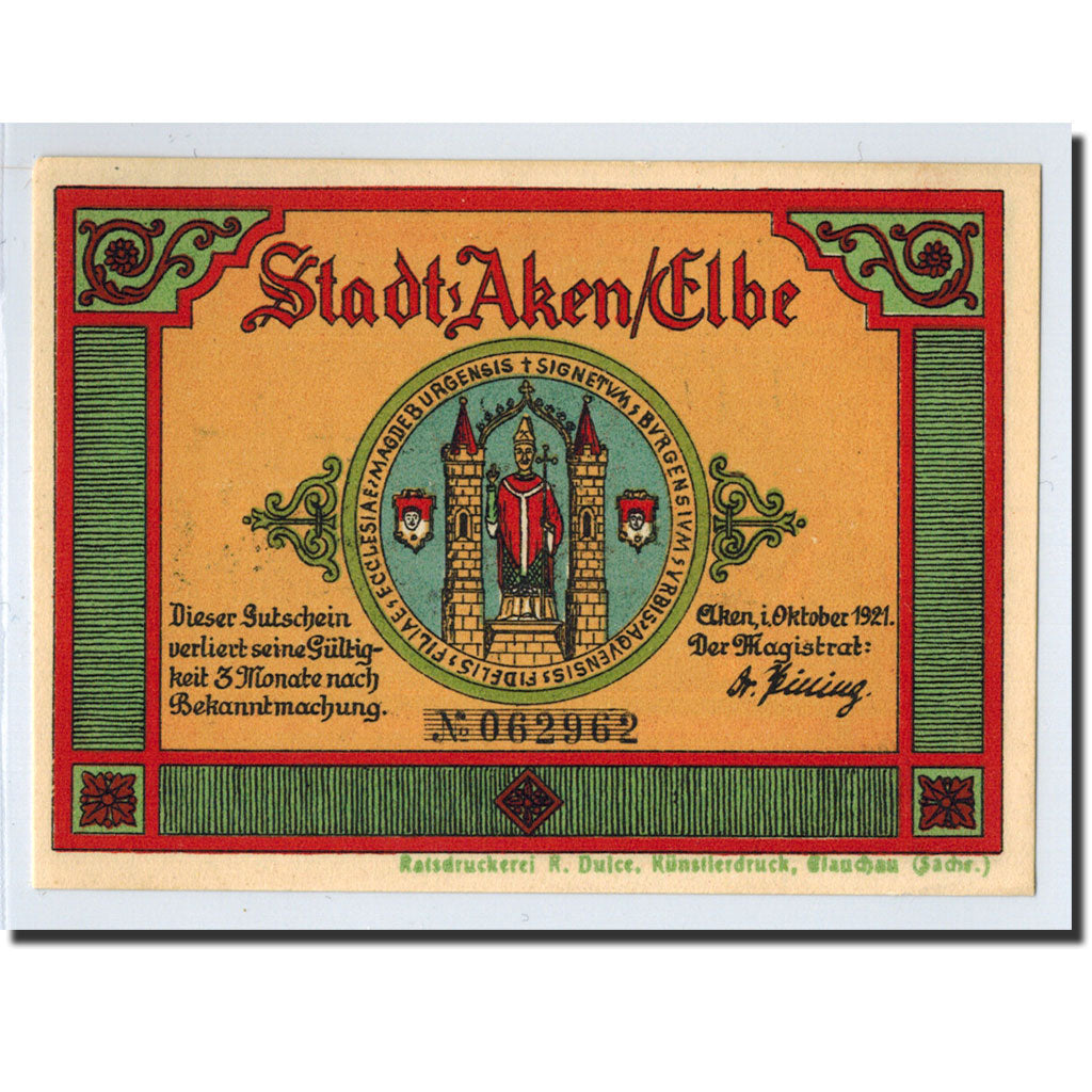 Billet, Allemagne, Aken, 50 Pfennig, personnage, 1921, SPL, Mehl:8.1