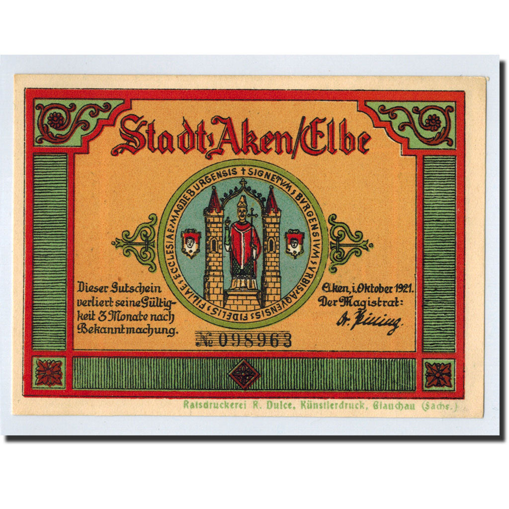 Banknote, Germany, Aken, 25 Pfennig, paysage, 1921, UNC(63), Mehl:8.1