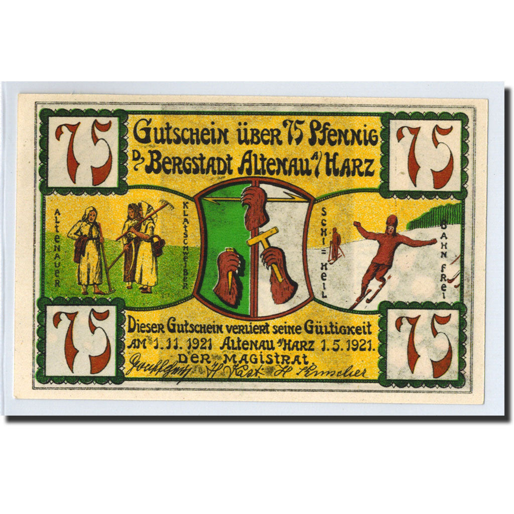 Banknote, Germany, Altenau a/ Harz, 75 Pfennig, cascade, 1921, 1921-05-01