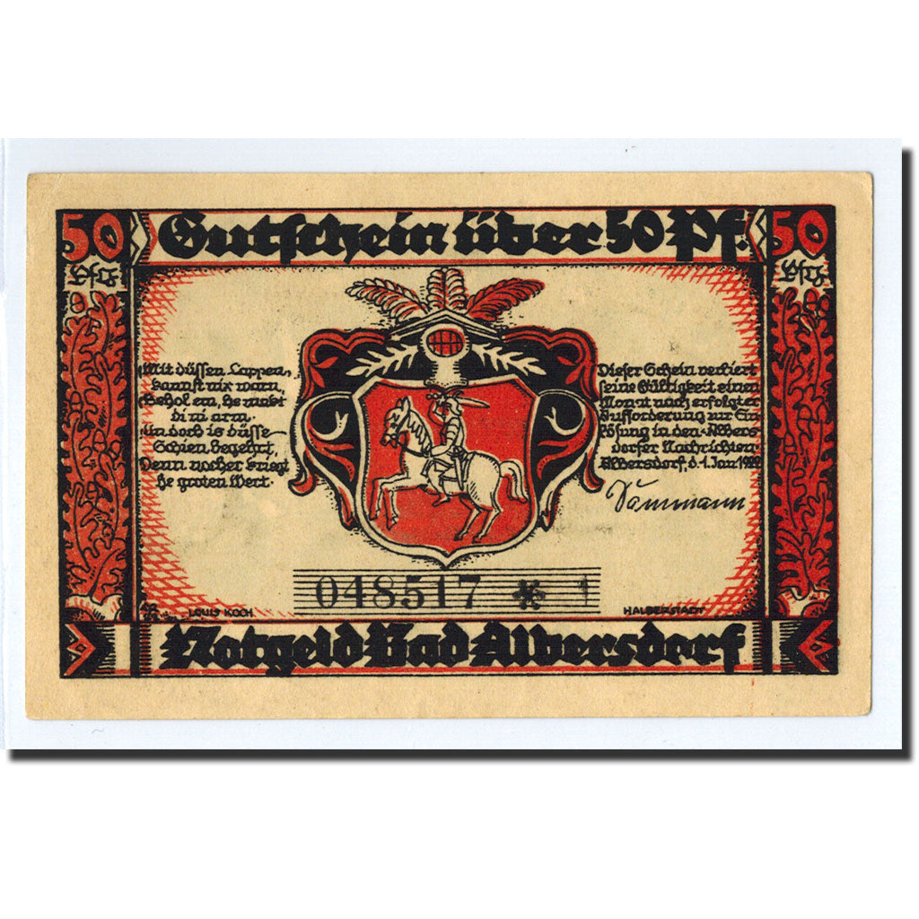 Banknote, Germany, Albersdorf, 50 Pfennig, paysage, 1922, 1922-01-01, UNC(63)