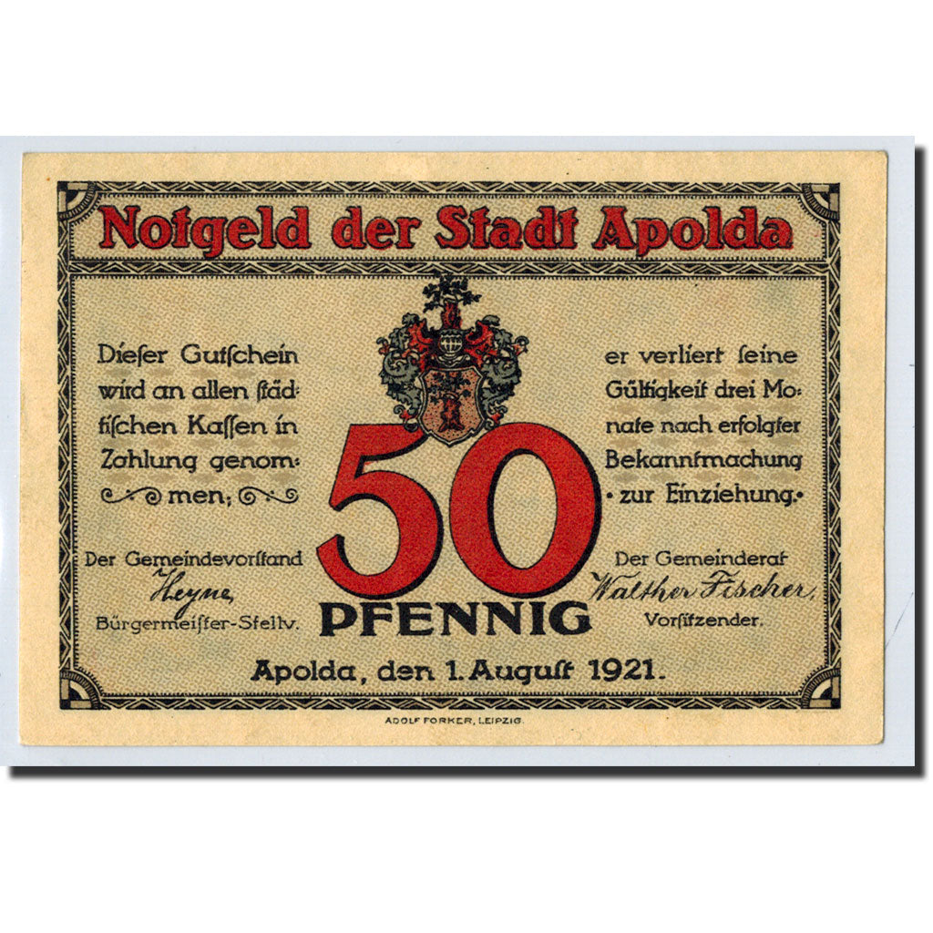 Banknote, Germany, Apolda, 50 Pfennig, cloche, 1921, 1921-08-01, UNC(63)