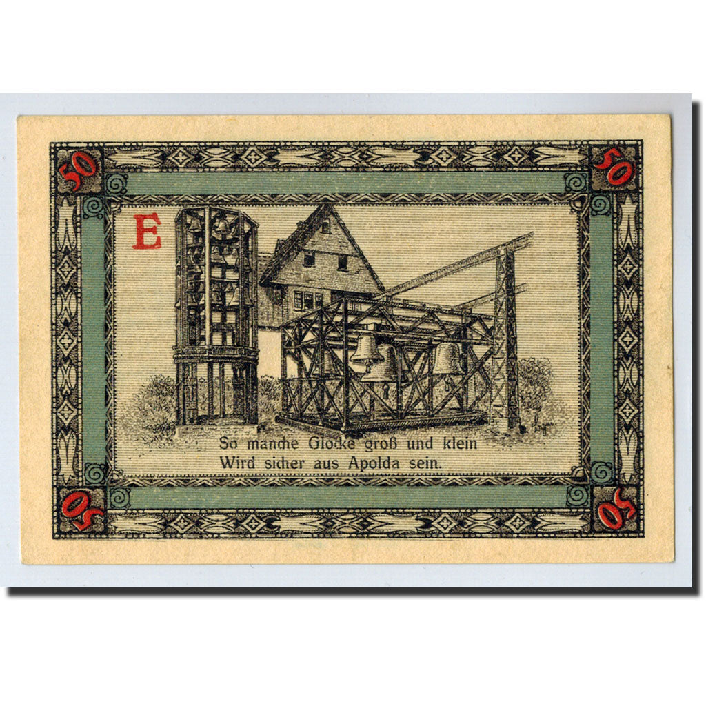 Banknote, Germany, Apolda, 50 Pfennig, cloche, 1921, 1921-08-01, UNC(63)