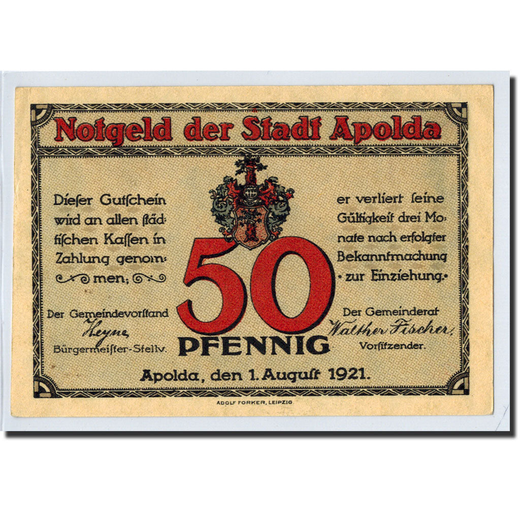 Banknote, Germany, Apolda, 50 Pfennig, Maison, 1921, 1921-08-01, UNC(63)