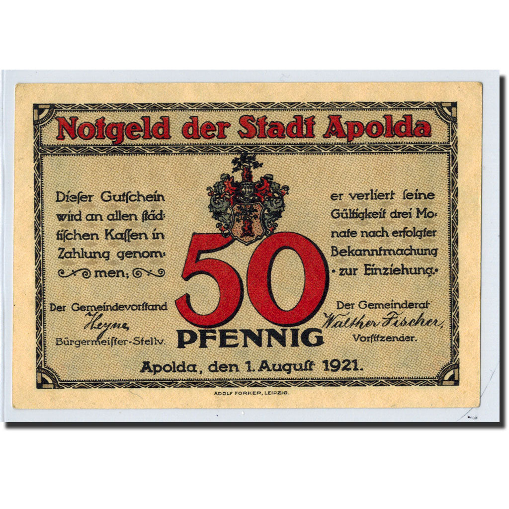 Banknote, Germany, Apolda, 50 Pfennig, pont, 1921, 1921-08-01, UNC(63)