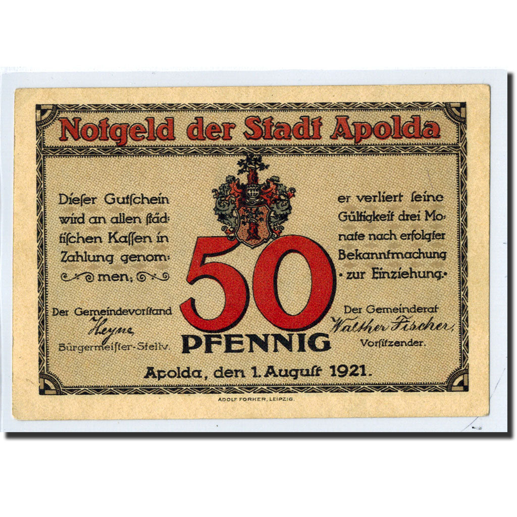 Banknote, Germany, Apolda, 50 Pfennig, place, 1921, 1921-08-01, UNC(63)