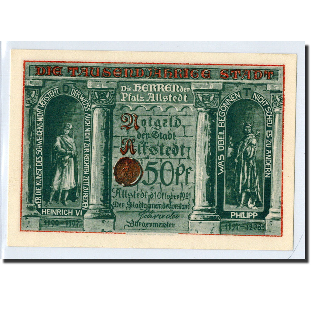 Banknote, Germany, Allstedt, 50 Pfennig, paysage, 1921, 1921-10-01, UNC(63)