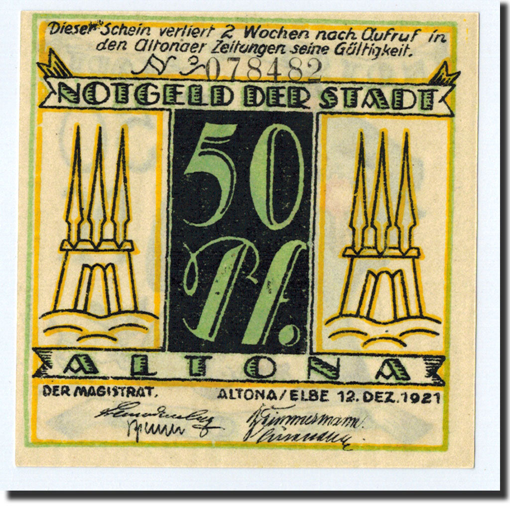 Banknote, Germany, Altona, 50 Pfennig, personnage, 1921, 1921-12-12, UNC(63)