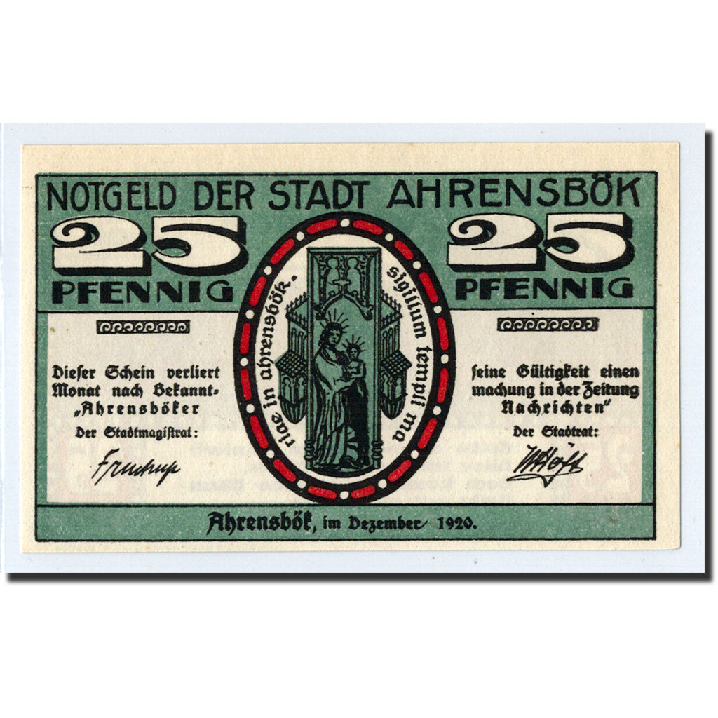 Billet, Allemagne, Ahrensbök, 25 Pfennig, paysage, 1920, SPL, Mehl:6.1