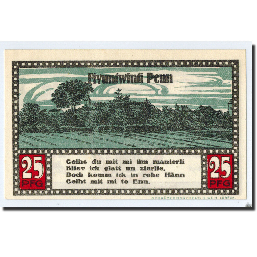 Billet, Allemagne, Ahrensbök, 25 Pfennig, paysage, 1920, SPL, Mehl:6.1