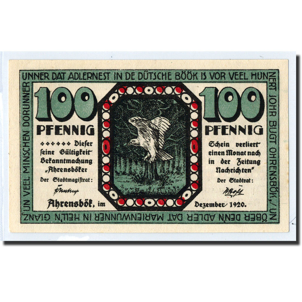 Banknote, Germany, Ahrensbök, 100 Pfennig, paysage, 1920, UNC(63), Mehl:6.1