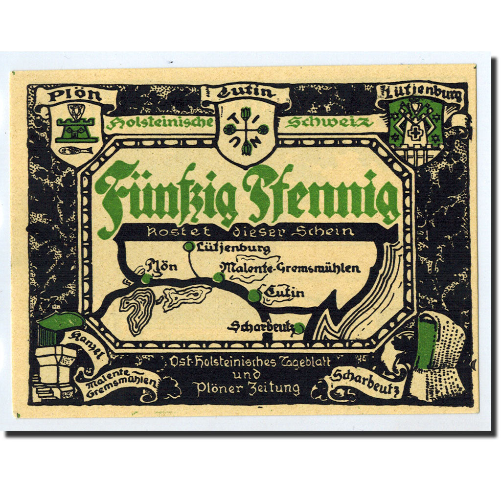 Banknote, Germany, Lutjenburg, 50 Pfennig, paysage 10, O.D, UNC(63), Mehl:843.1