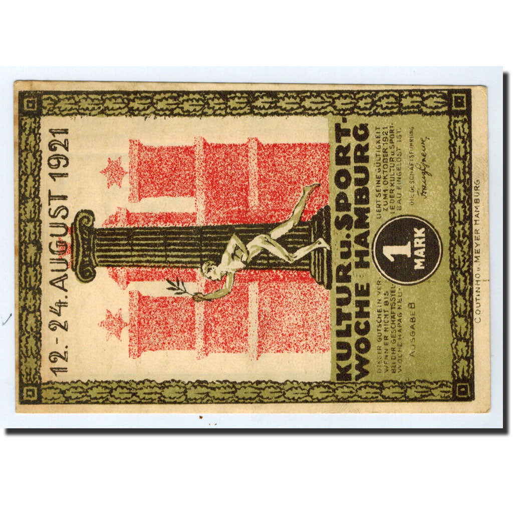 Billet, Allemagne, Hamburg, 1 Mark, Lion, 1921, 1921-08-31, SPL, Mehl:539.1a
