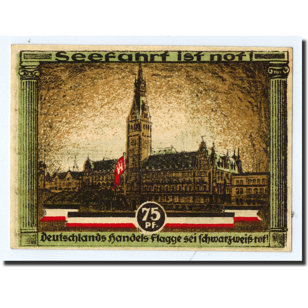Banknote, Germany, Hamburg, 75 Pfennig, Monument, 1921, 1921-08-31, UNC(63)