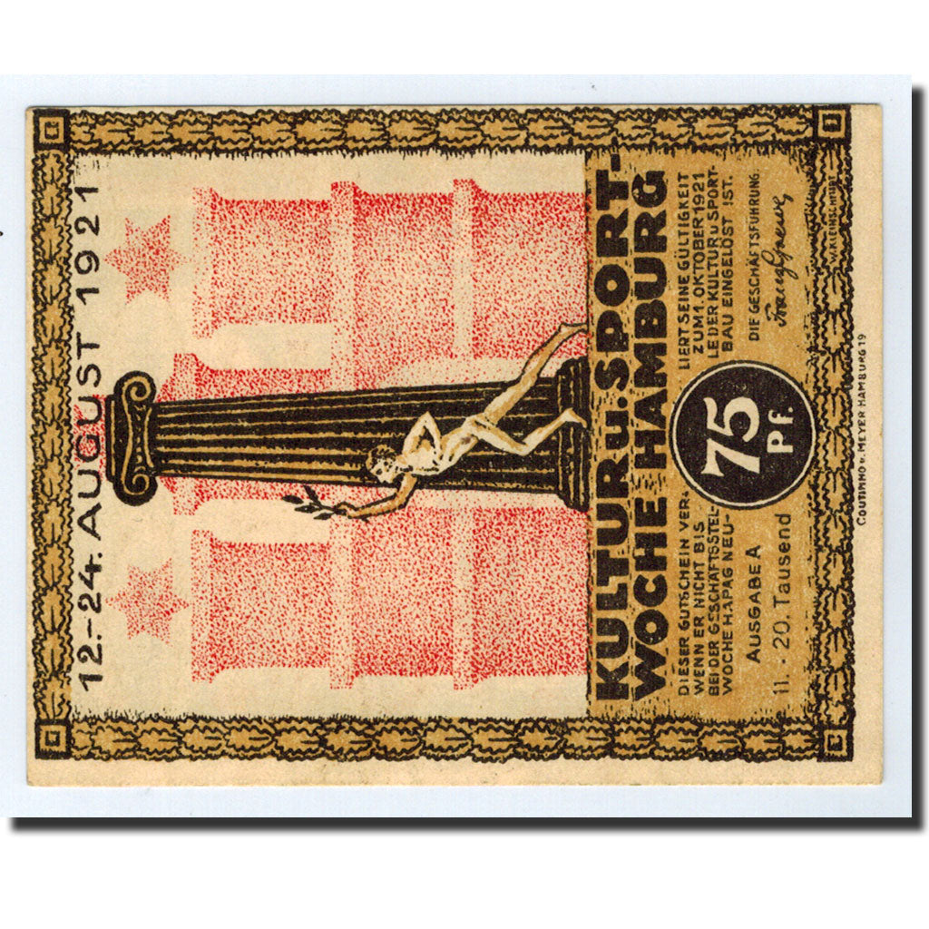 Banknote, Germany, Hamburg, 75 Pfennig, Eglise, 1921, 1921-08-31, UNC(63)