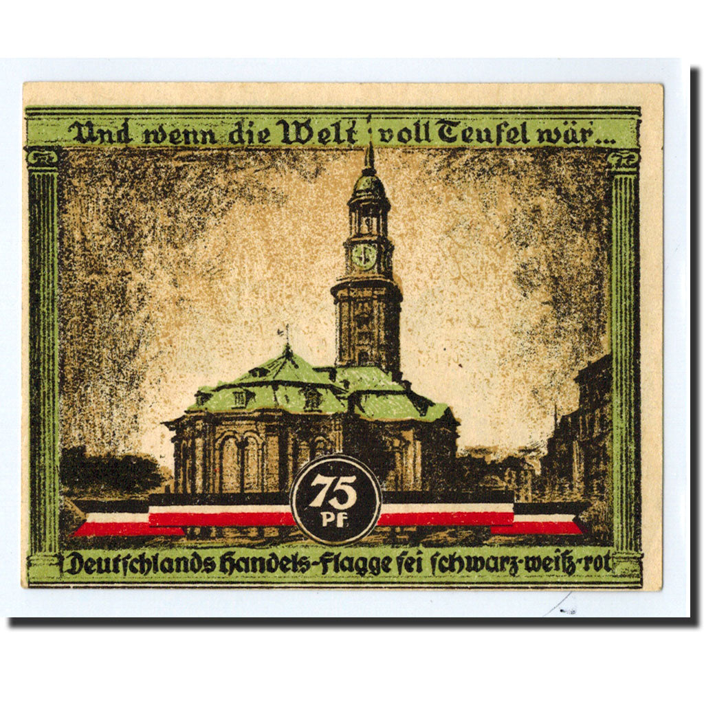 Banknote, Germany, Hamburg, 75 Pfennig, Eglise, 1921, 1921-08-31, UNC(63)