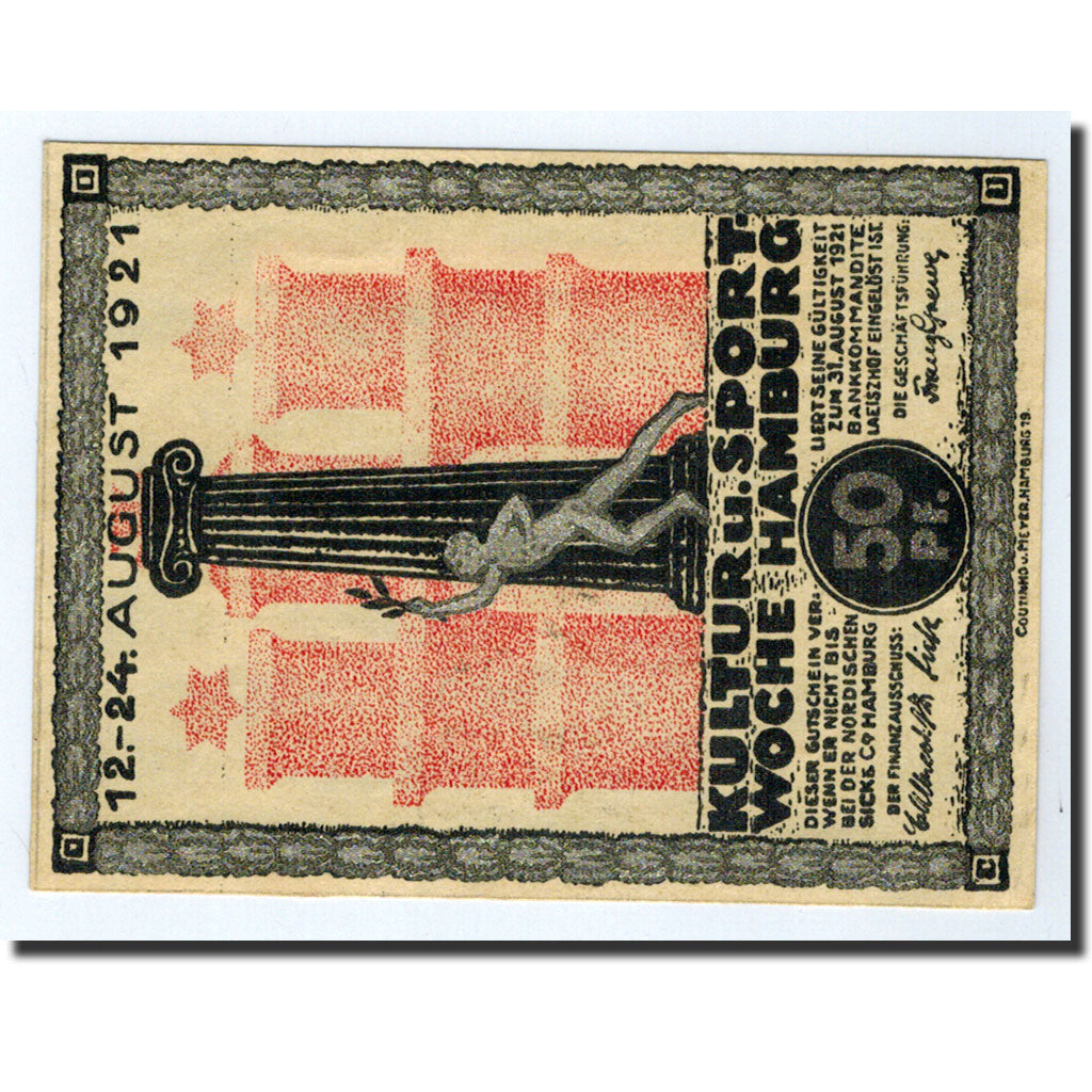 Banknote, Germany, Hamburg, 50 Pfennig, bateau, 1921, 1921-08-31, UNC(63)