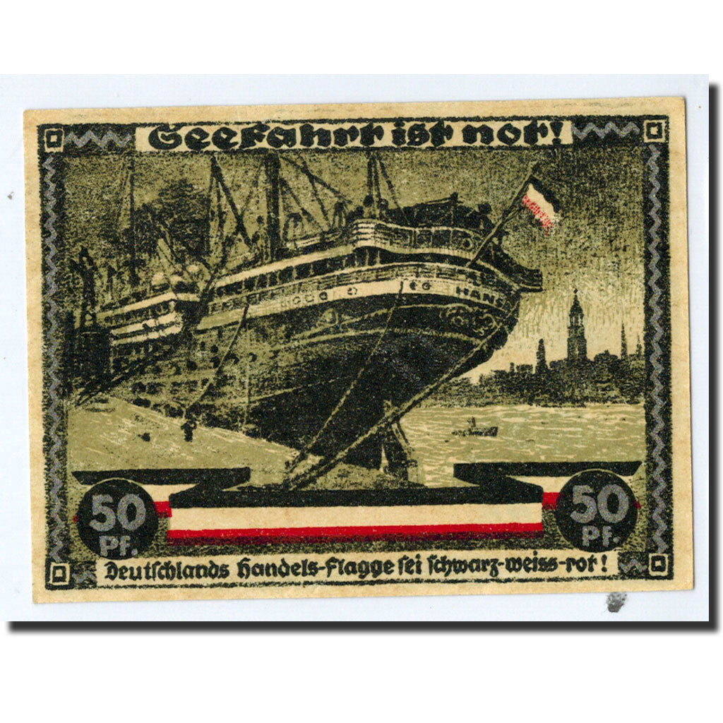 Banknote, Germany, Hamburg, 50 Pfennig, bateau, 1921, 1921-08-31, UNC(63)