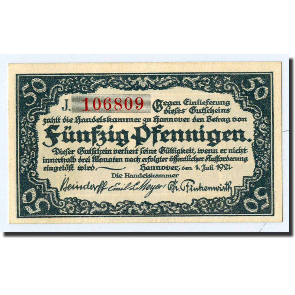 Banknote, Germany, Hannover, 50 Pfennig, paysage, 1921, 1921-07-01, UNC(63)