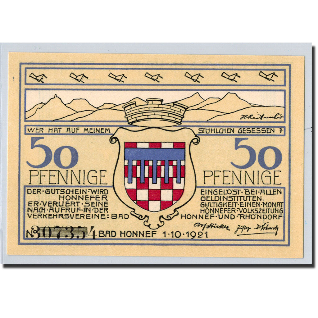 Banknote, Germany, Honnef a Rhein, 50 Pfennig, paysage, 1921, 1921-10-01