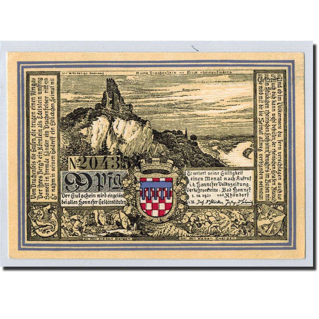 Banknote, Germany, Honnef a Rhein, 99 Pfennig, paysage 1, 1921, 1921-10-01
