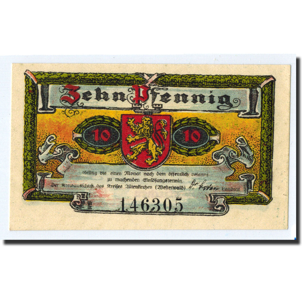 Geldschein, Deutschland, Altenkirchen, 10 Pfennig, paysage, 1921, UNZ-