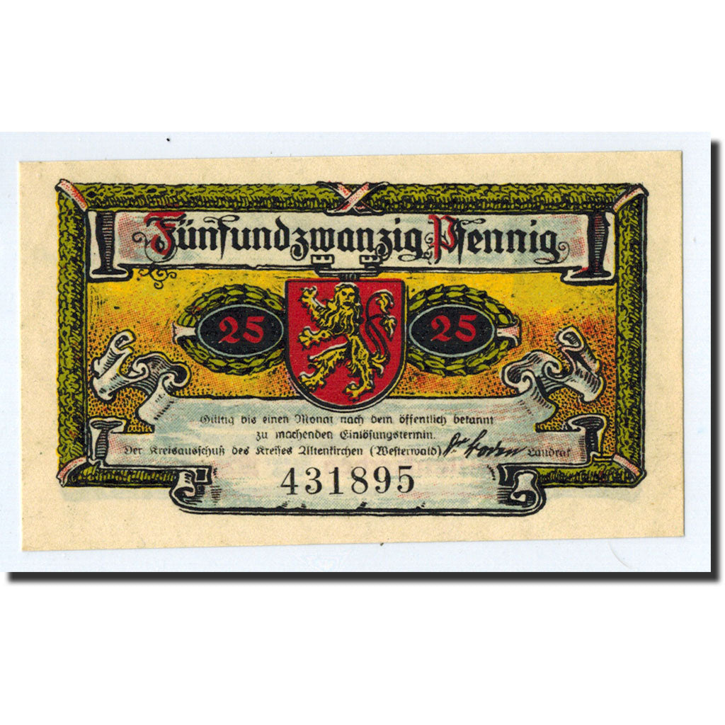 Banconote, Germania, Altenkirchen, 25 Pfennig, manoir, 1921, SPL, Mehl:24.1a