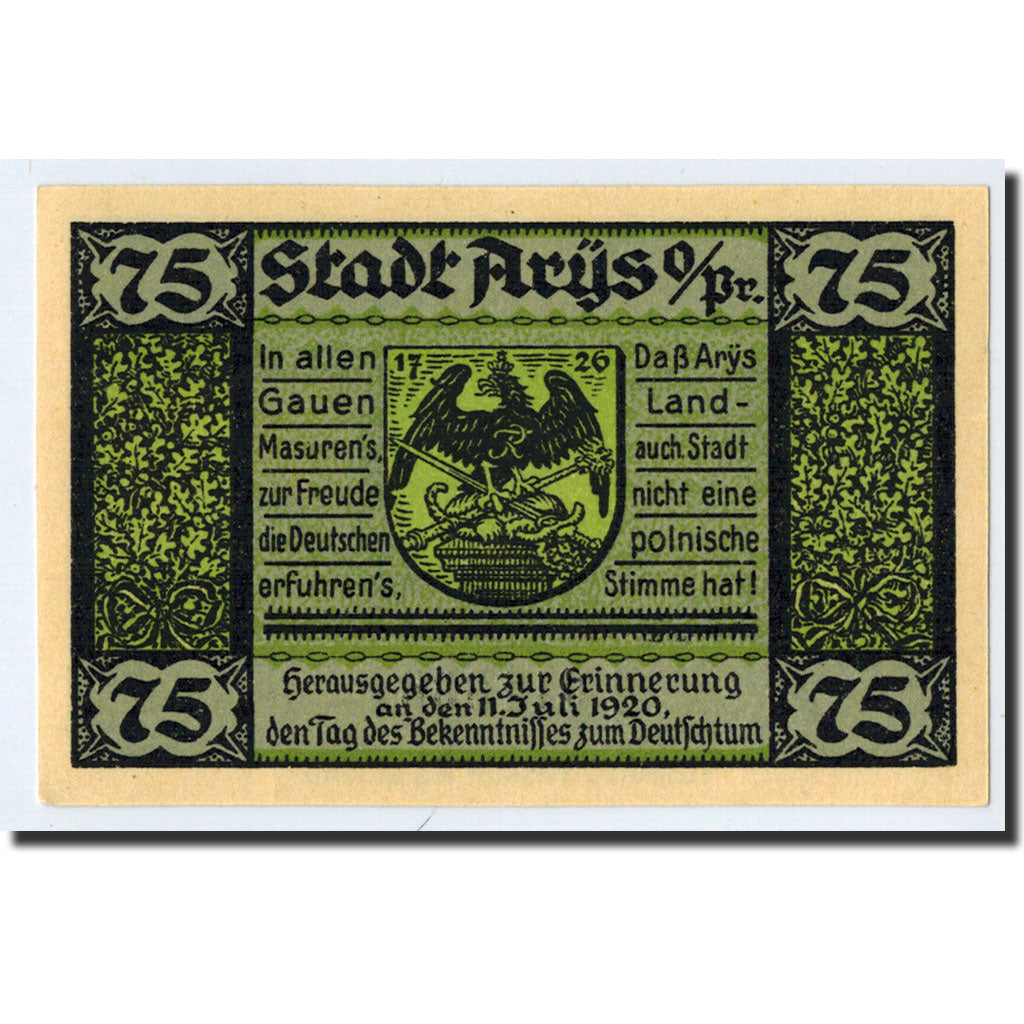 Banknote, Germany, Arys, 75 Pfennig, Ecusson, 1921, 1921-02-01, UNC(63)