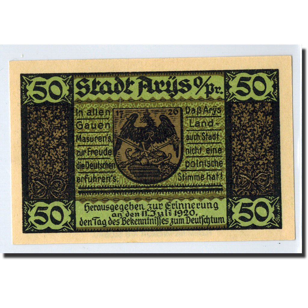 Banknote, Germany, Arys, 50 Pfennig, Ecusson, 1921, 1921-02-01, UNC(63)