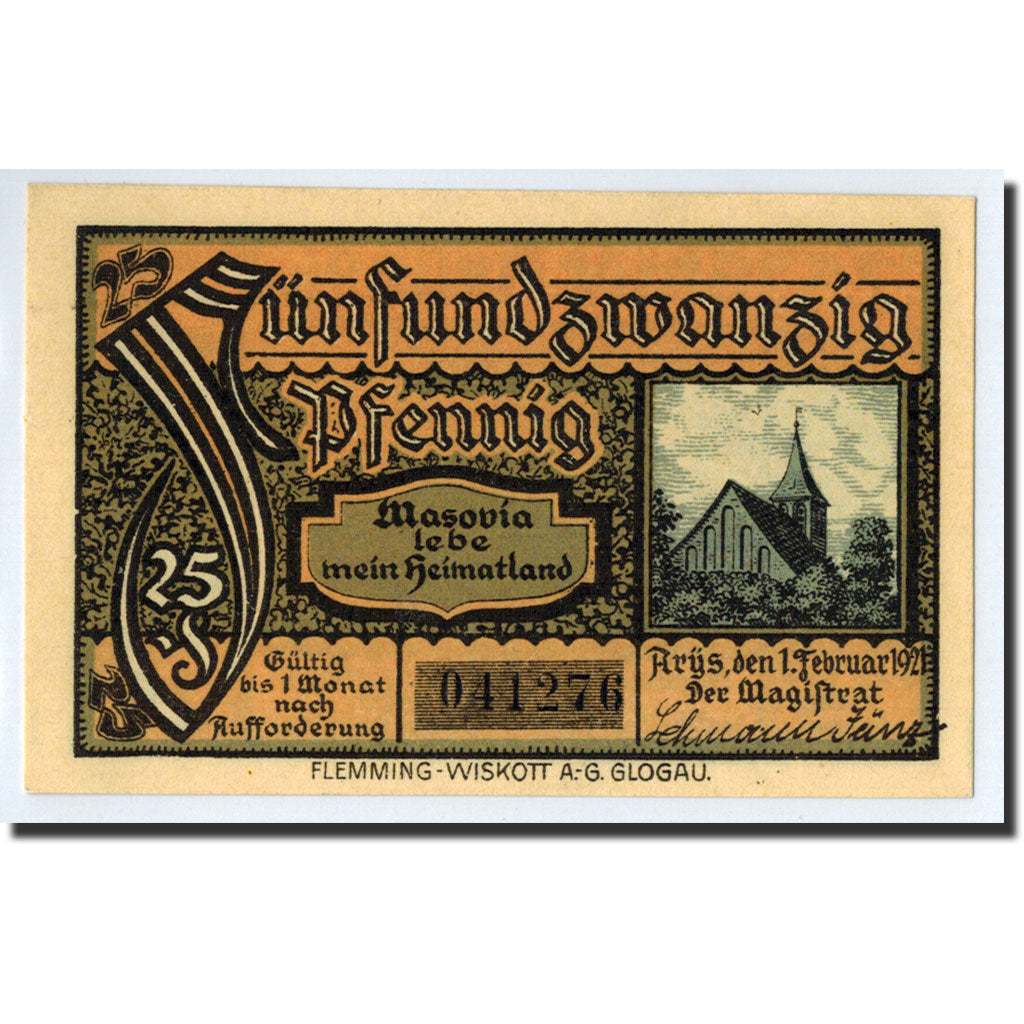 Banknote, Germany, Arys, 25 Pfennig, Ecusson, 1921, 1921-02-01, UNC(63)