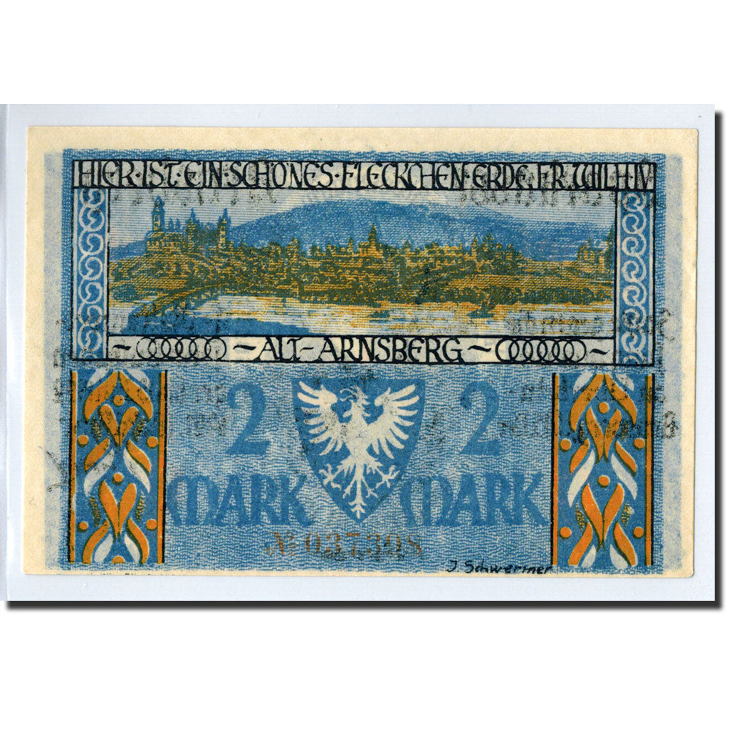 Banknote, Germany, Arnsberg, 2 Mark, ruelle, 1921, 1921-12-15, UNC(63)