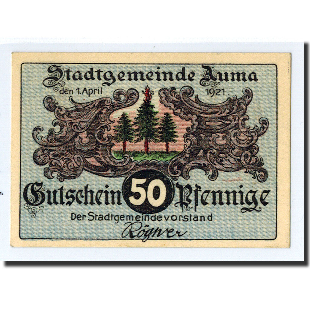 Banknote, Germany, Auma, 50 Pfennig, personnage, 1921, 1921-04-01, UNC(63)