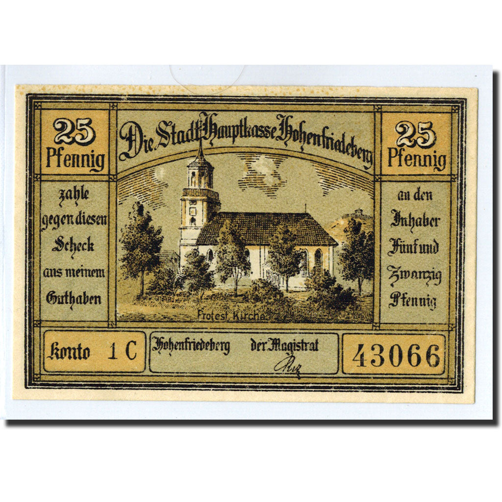 Banconote, Germania, Hohenfriedeberg, 25 Pfennig, paysage, O.D, SPL, Mehl:620.1