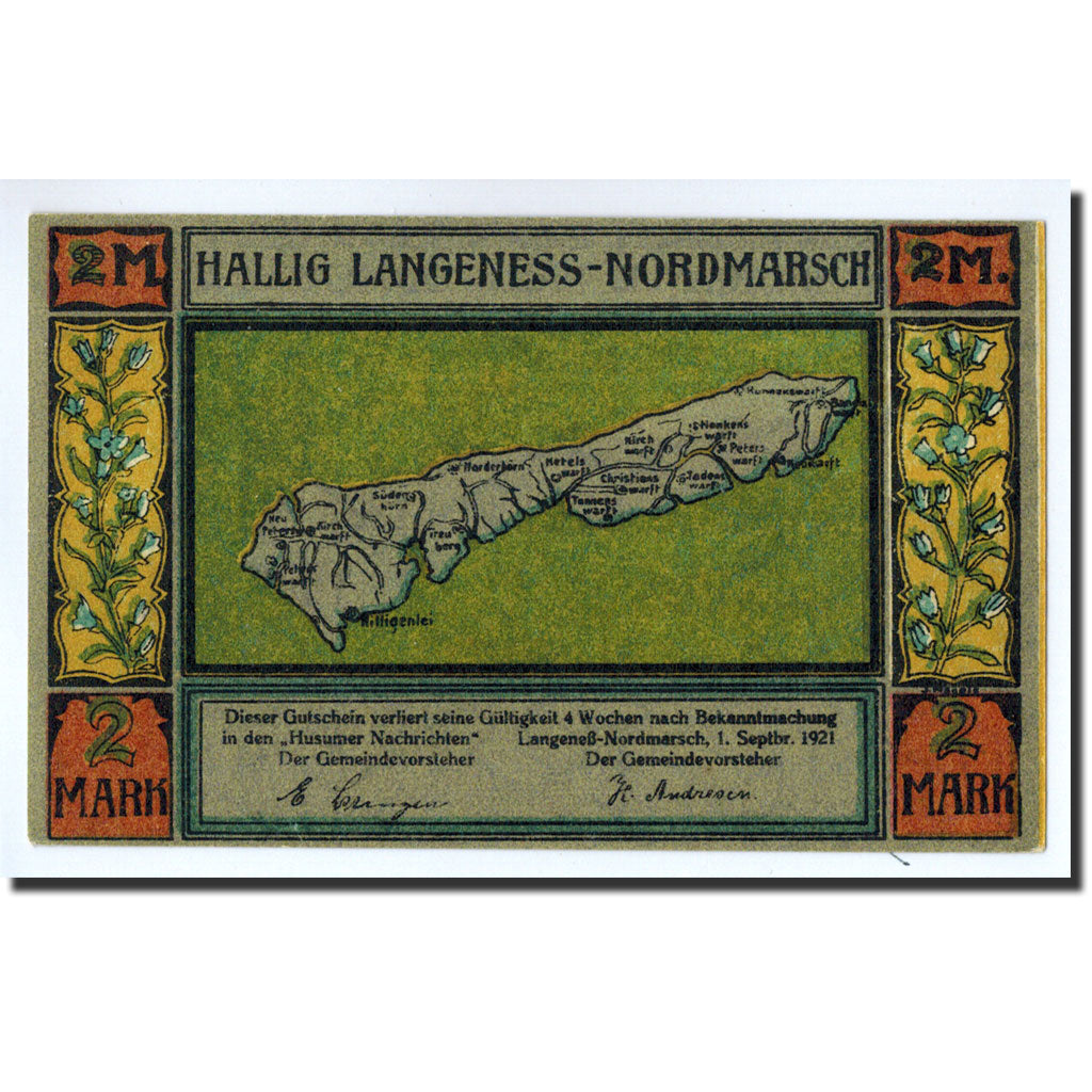 Banknote, Germany, Langeness Nordmarsch, 2 Mark, bateau, 1921, 1921-09-01
