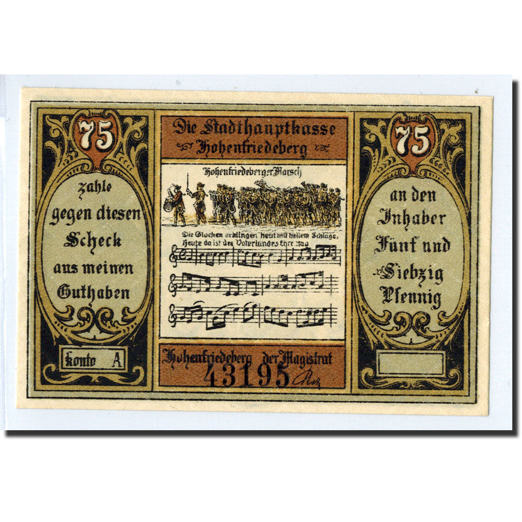 Banknote, Germany, Hohenfriedeberg, 75 Pfennig, Monument, O.D, UNC(63)
