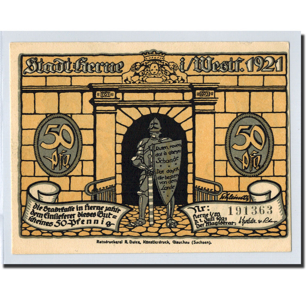Banknote, Germany, Herne, 50 Pfennig, personnage 3, 1921, 1921-07-01, UNC(63)