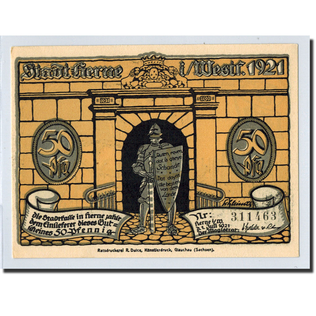 Banknote, Germany, Herne, 50 Pfennig, personnage 9, 1921, 1921-07-01, UNC(63)