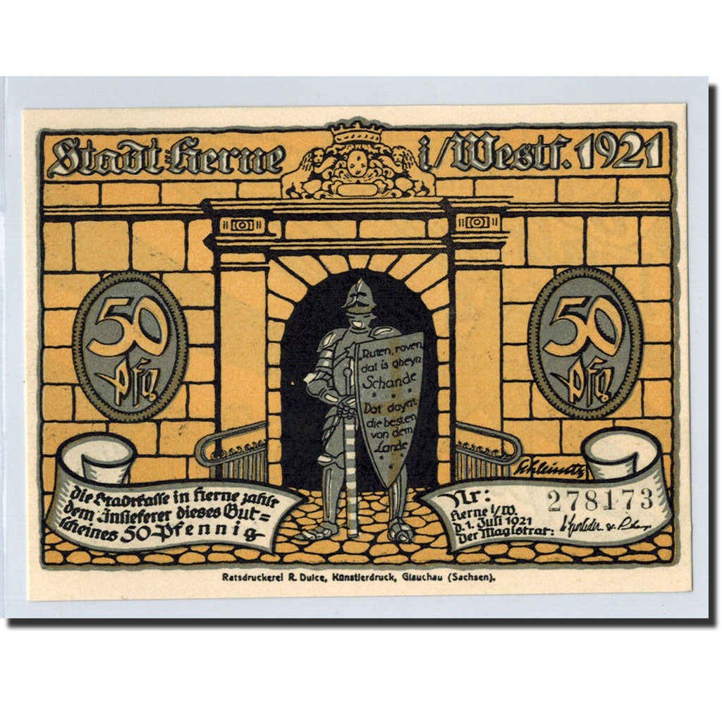 Banknote, Germany, Herne, 50 Pfennig, personnage 8, 1921, 1921-07-01, UNC(63)