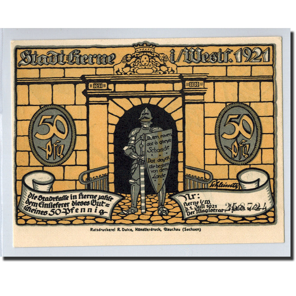Banknote, Germany, Herne, 50 Pfennig, personnage 7, 1921, 1921-07-01, UNC(63)