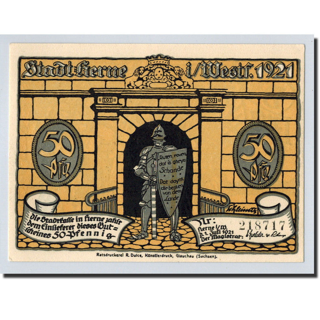 Banknote, Germany, Herne, 50 Pfennig, personnage 5, 1921, 1921-07-01, UNC(63)