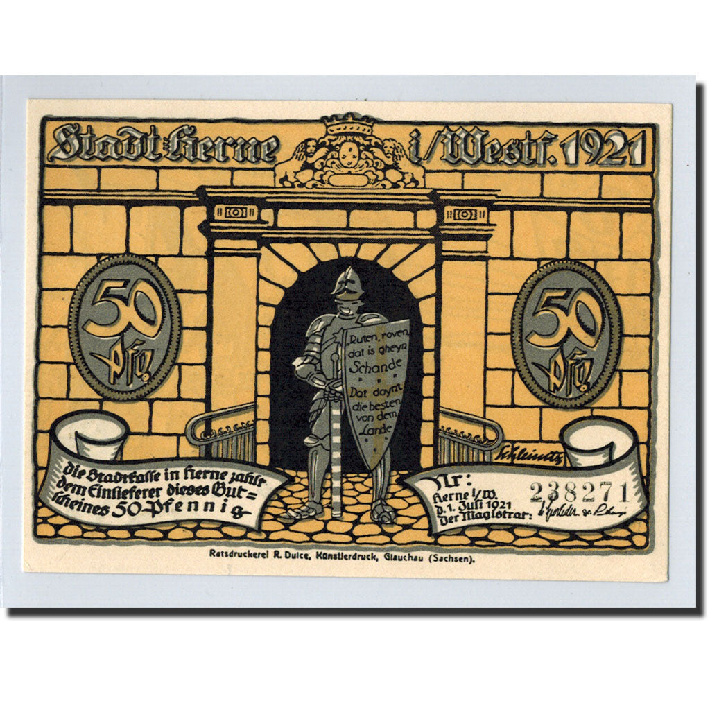 Banknote, Germany, Herne, 50 Pfennig, personnage 6, 1921, 1921-07-01, UNC(63)