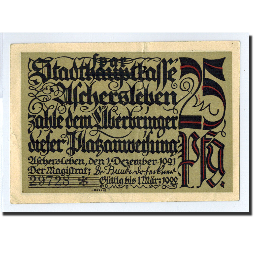 Banknote, Germany, Aschersleben, 25 Pfennig, manoir, 1921, 1921-12-01, UNC(63)