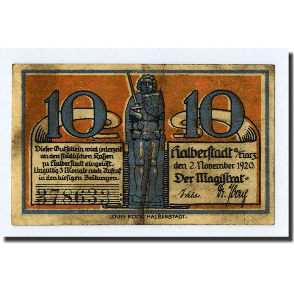 Banknote, Germany, Halberstadt, 10 Pfennig, maison 1, 1920, 1920-11-02, UNC(63)