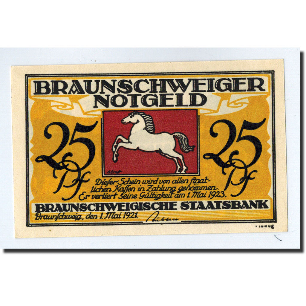 Banknote, Germany, Braunschweig, 25 Pfennig, cheval, 1921, 1921-05-01, UNC(63)