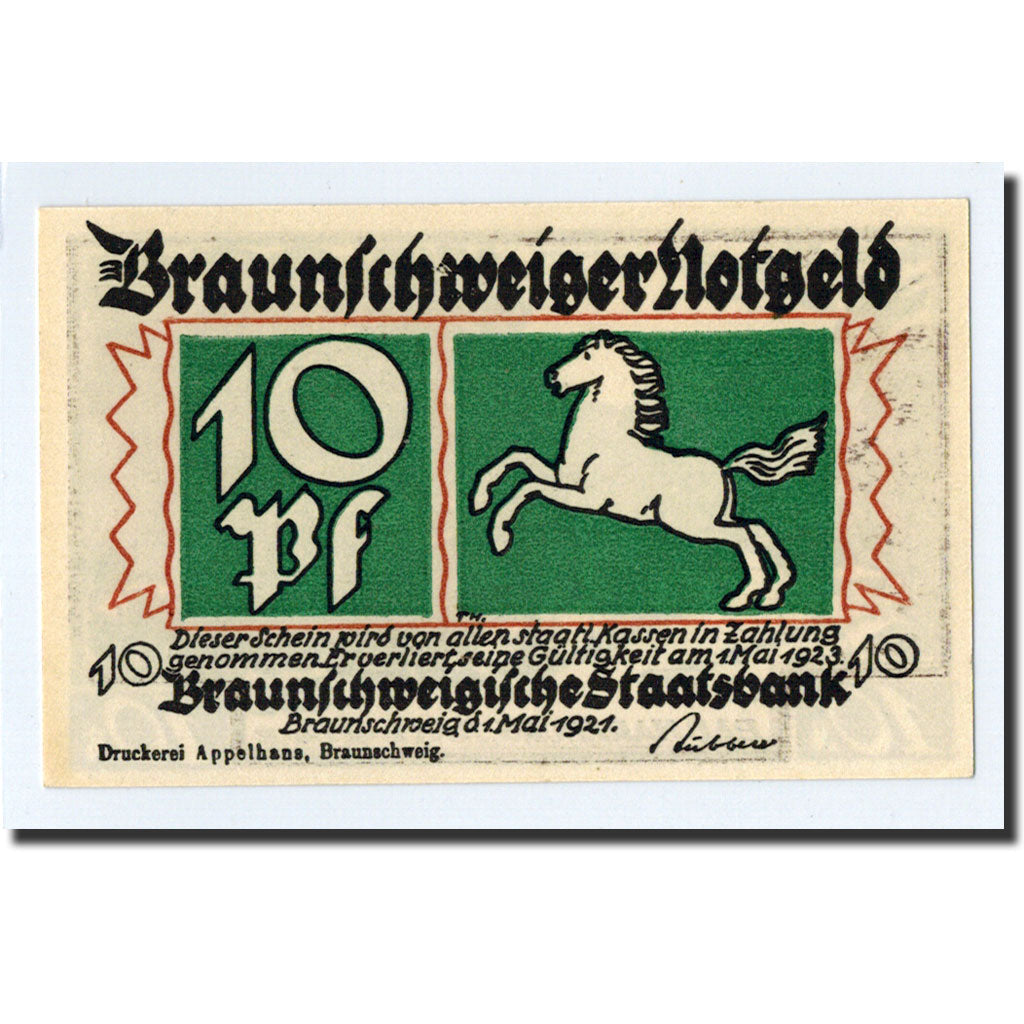 Billet, Allemagne, Braunschweig, 10 Pfennig, cheval, 1921, 1921-05-01, SPL