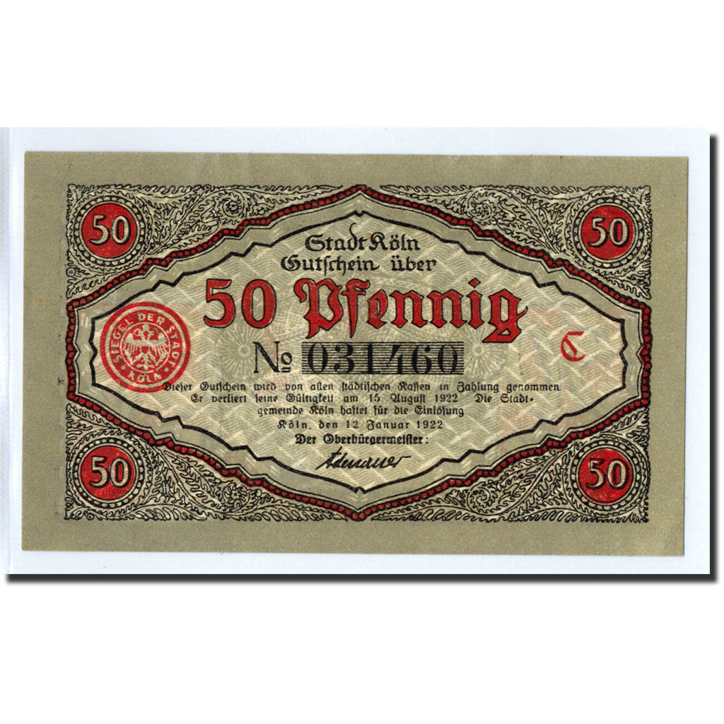 Banconote, Germania, Köln, 50 Pfennig, soldat 2, 1922, 1922-01-12, SPL