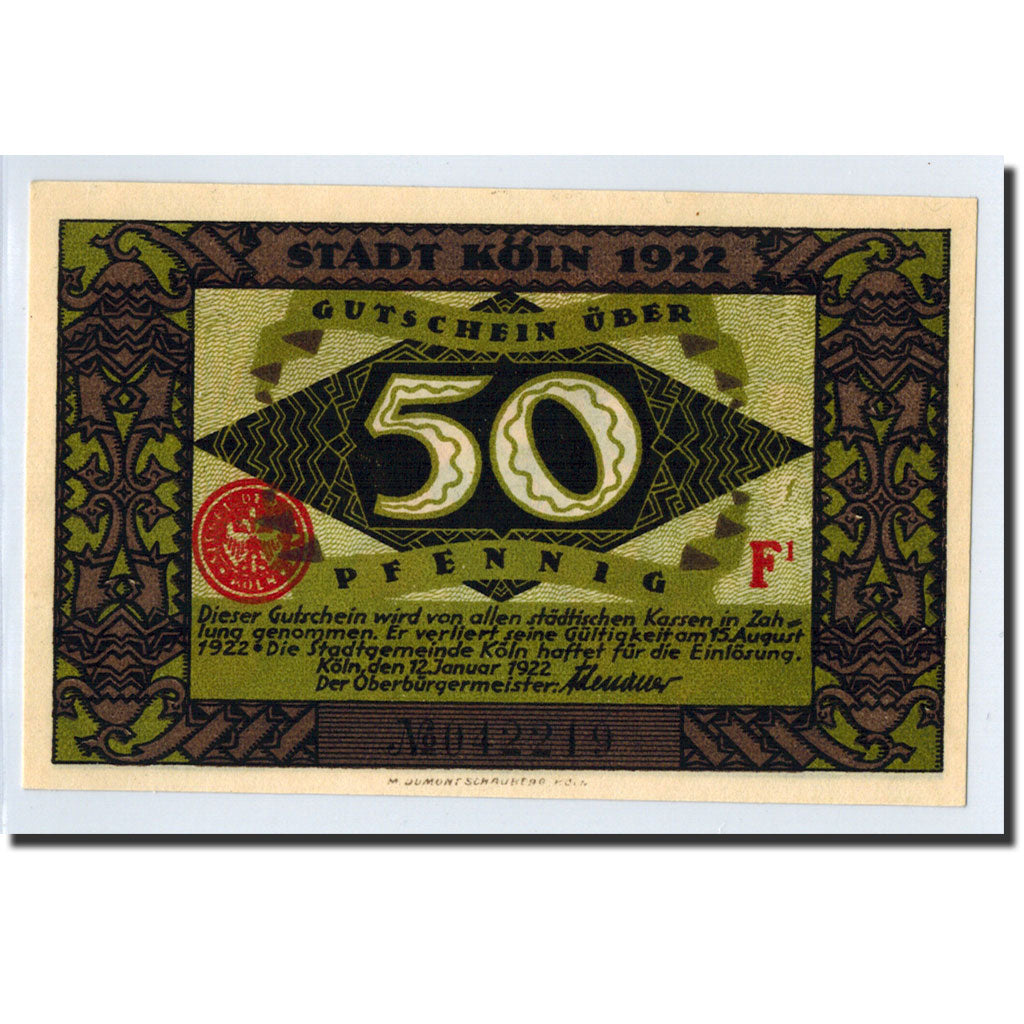 Banknote, Germany, Köln, 50 Pfennig, lutin, 1922, 1922-01-12, UNC(63)